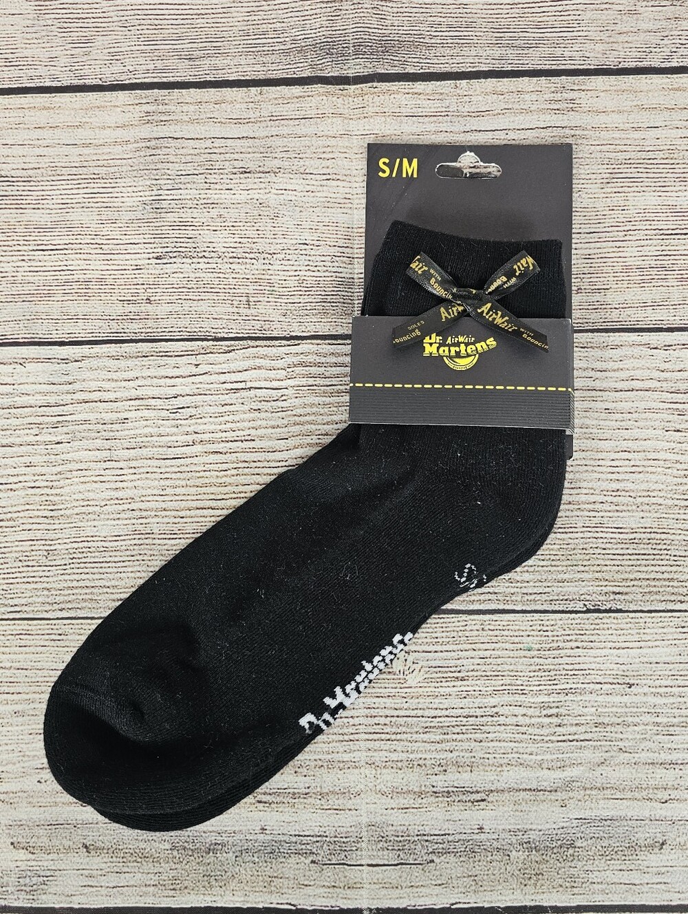 New DR MARTENS Bow Ankle Socks Size S-M Black / Script Air Wair Logo Bow